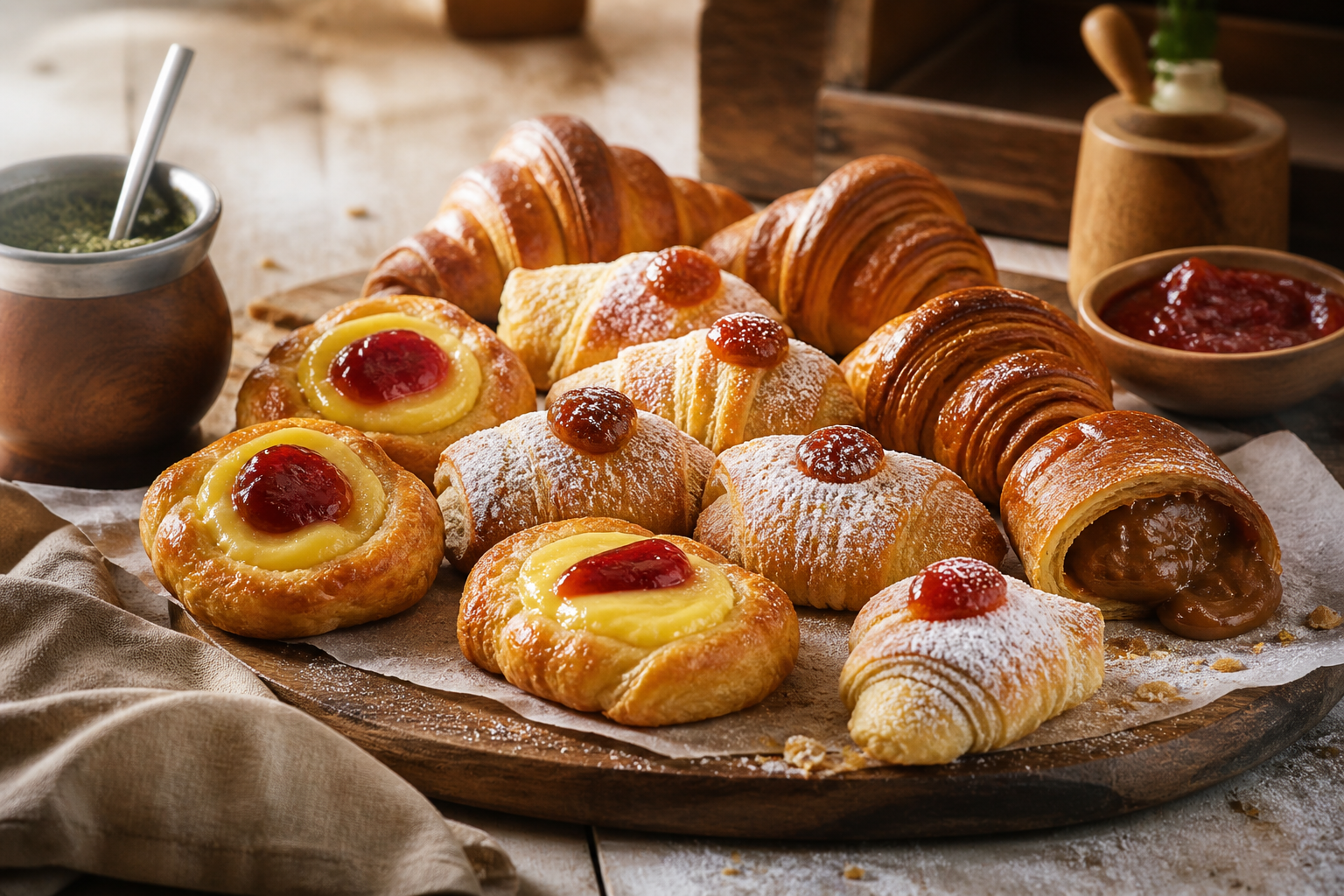 Facturas argentinas hojaldradas — desayuno artesanal crujiente y dorado