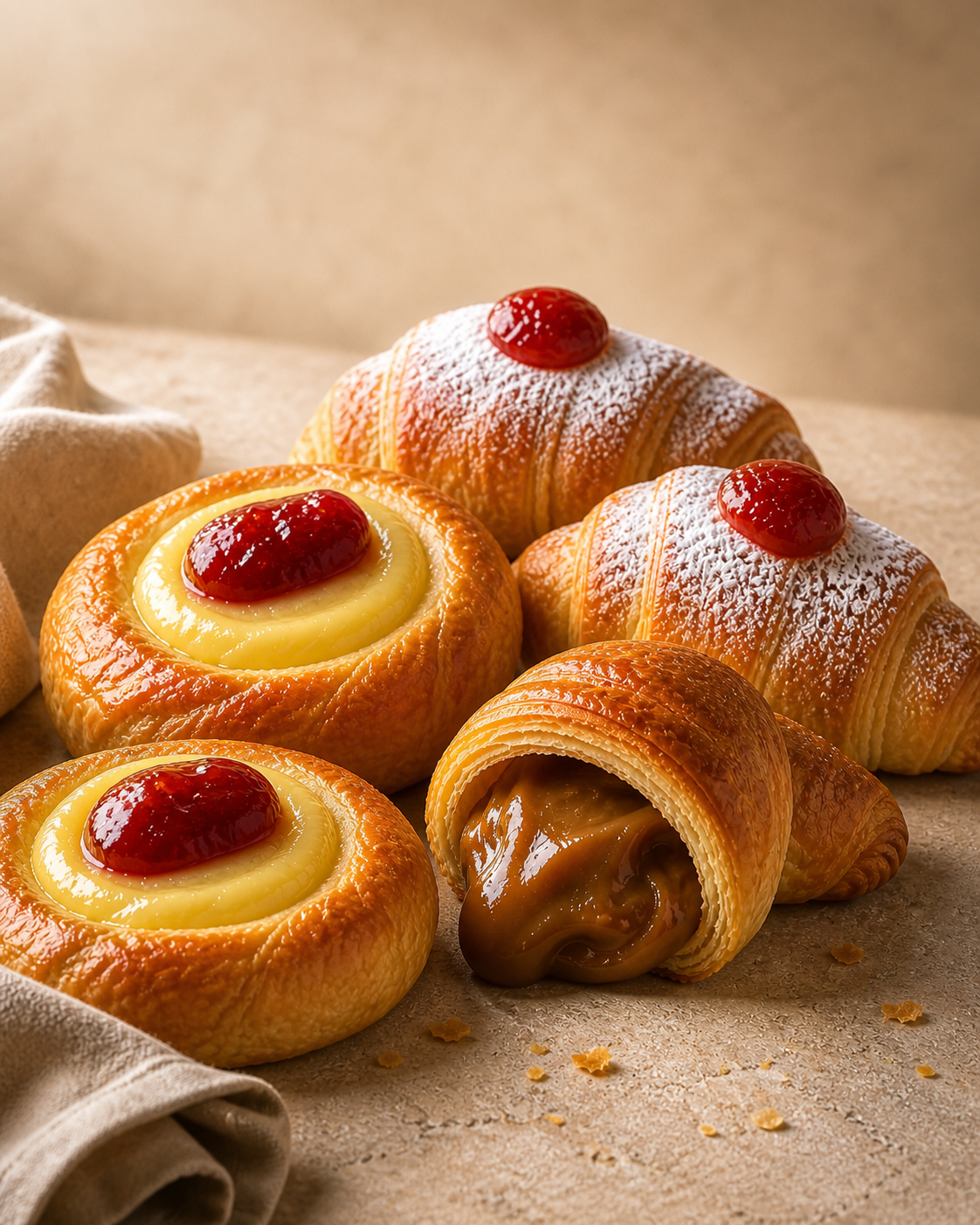 Facturas argentinas hojaldradas y crujientes — desayuno artesanal dorado